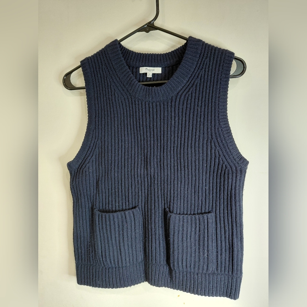 Madewell Navy Ribbed Sweater Vest Women Size S
